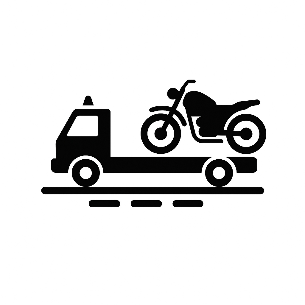 Ikona przedstawiająca transport motocykla na lawecie – usługa firmy Ski Trans Pomoc Drogowa Słupsk