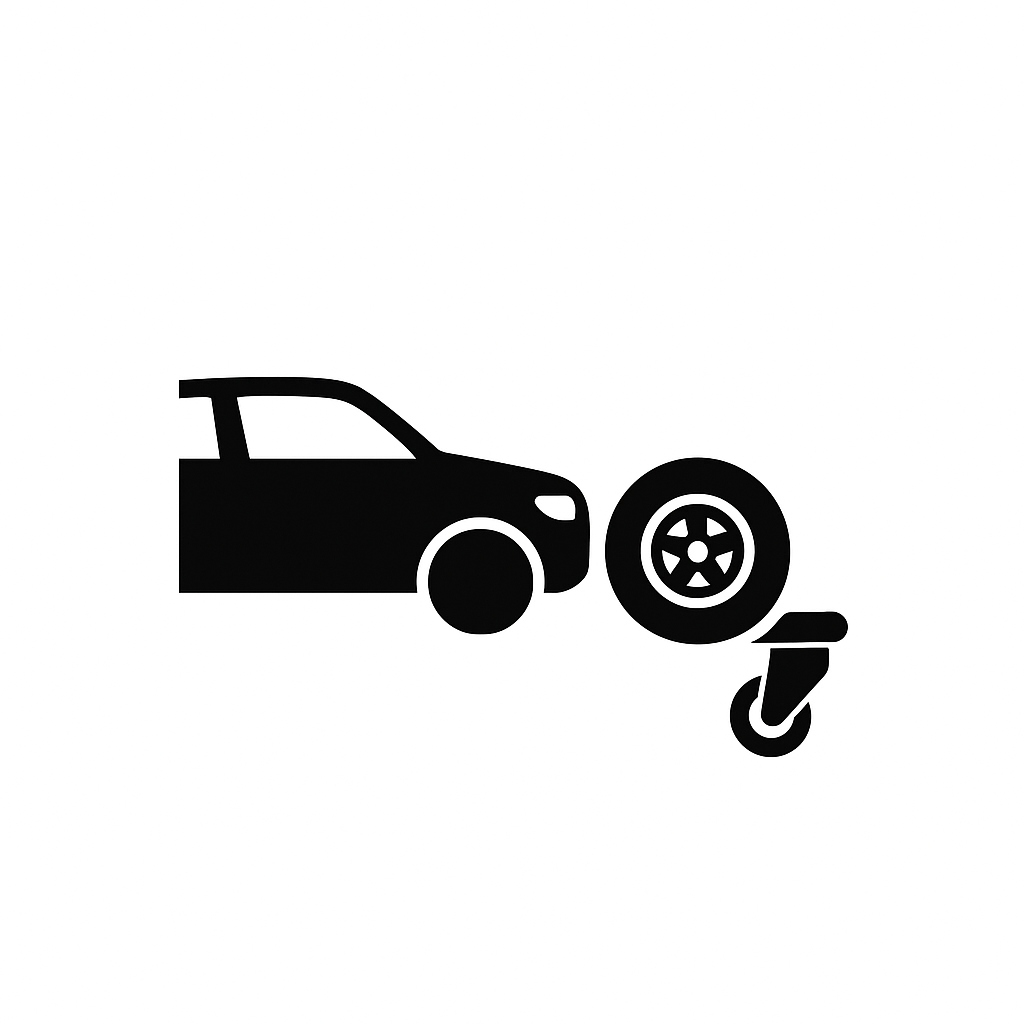 Ikona przedstawiająca samochód i rolkę serwisową pod koło – usługa firmy Ski Trans Pomoc Drogowa Słupsk