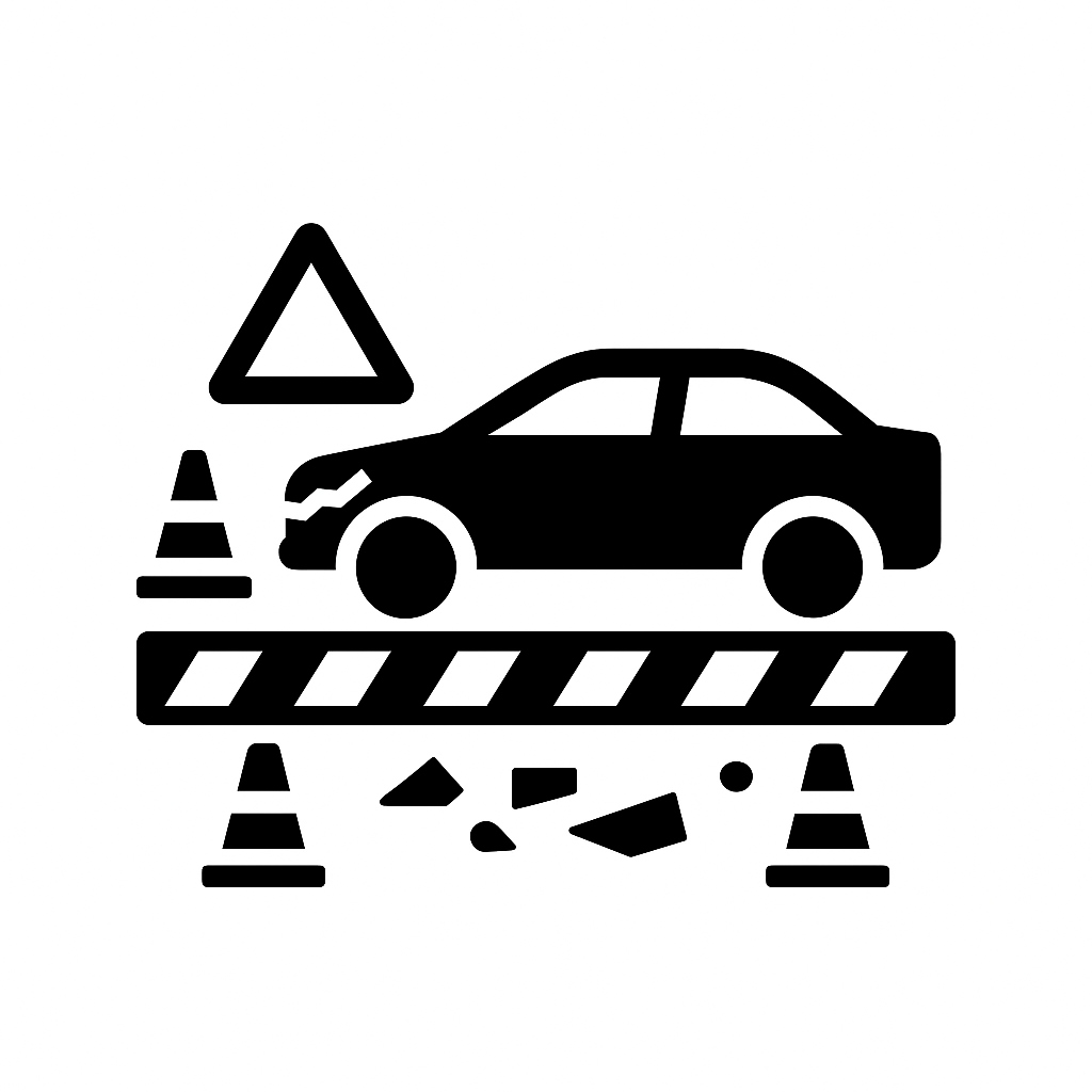 Ikona przedstawiająca zabezpieczenie miejsca wypadku samochodowego – usługa firmy Ski Trans Pomoc Drogowa Słupsk