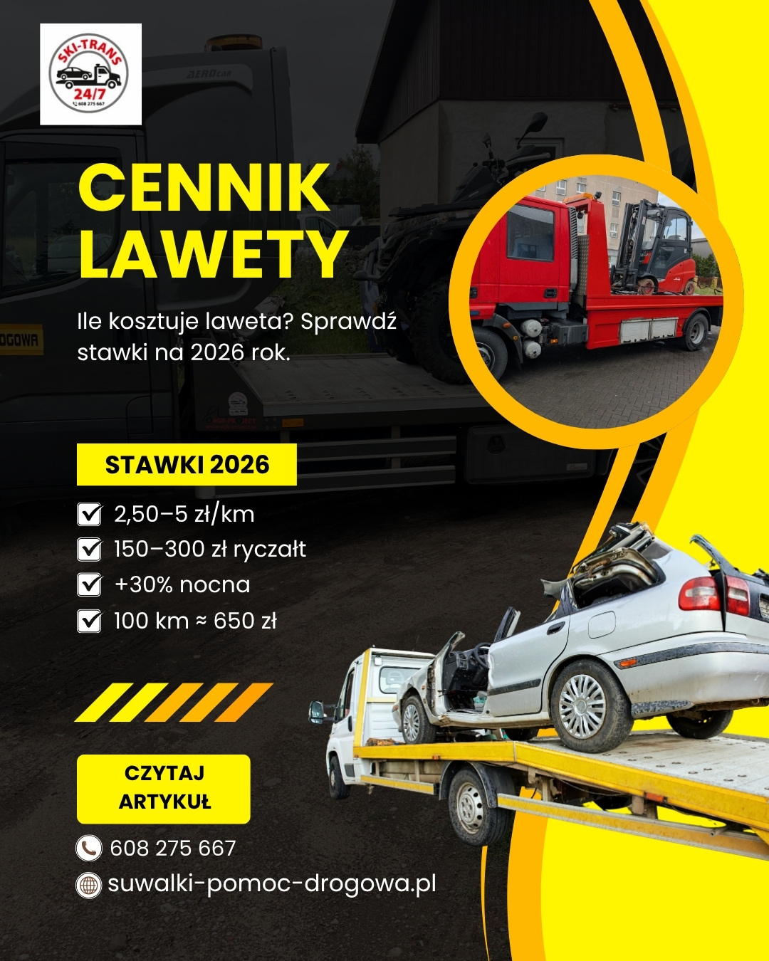 Ile kosztuje holowanie auta lawetą — jak to się liczy naprawdę